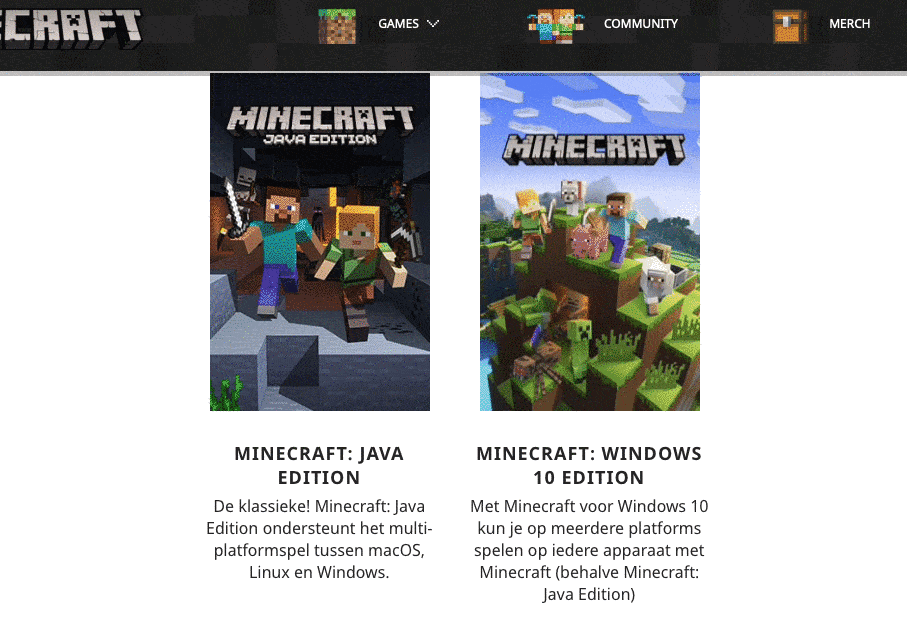 Kies jouw minecraft editie