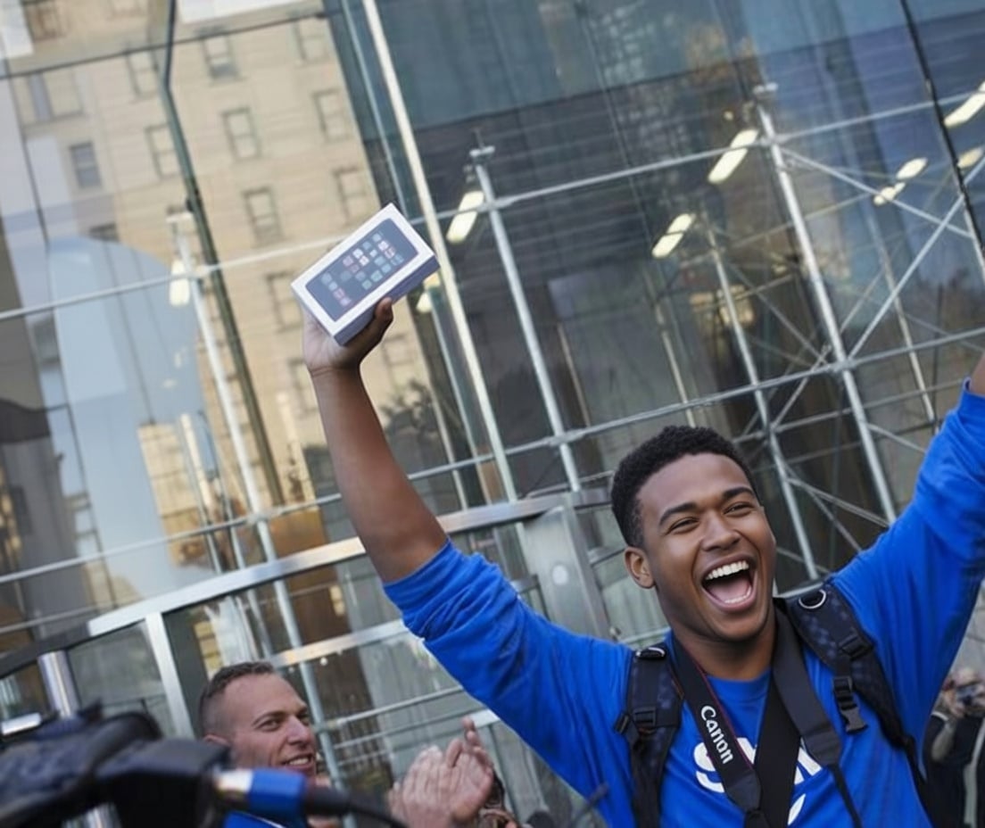 happy person with new iphone